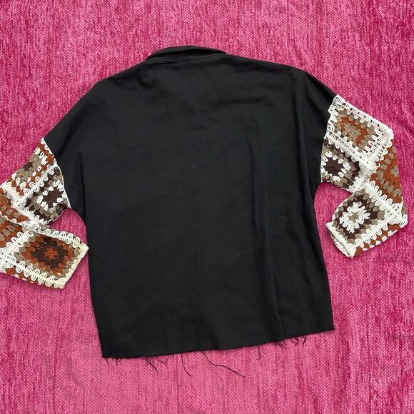 And The Why The Zephyr Crochet Sleeve Shirt Jacket Shacket Raw Hem Black Size L - Picture 5 of 10